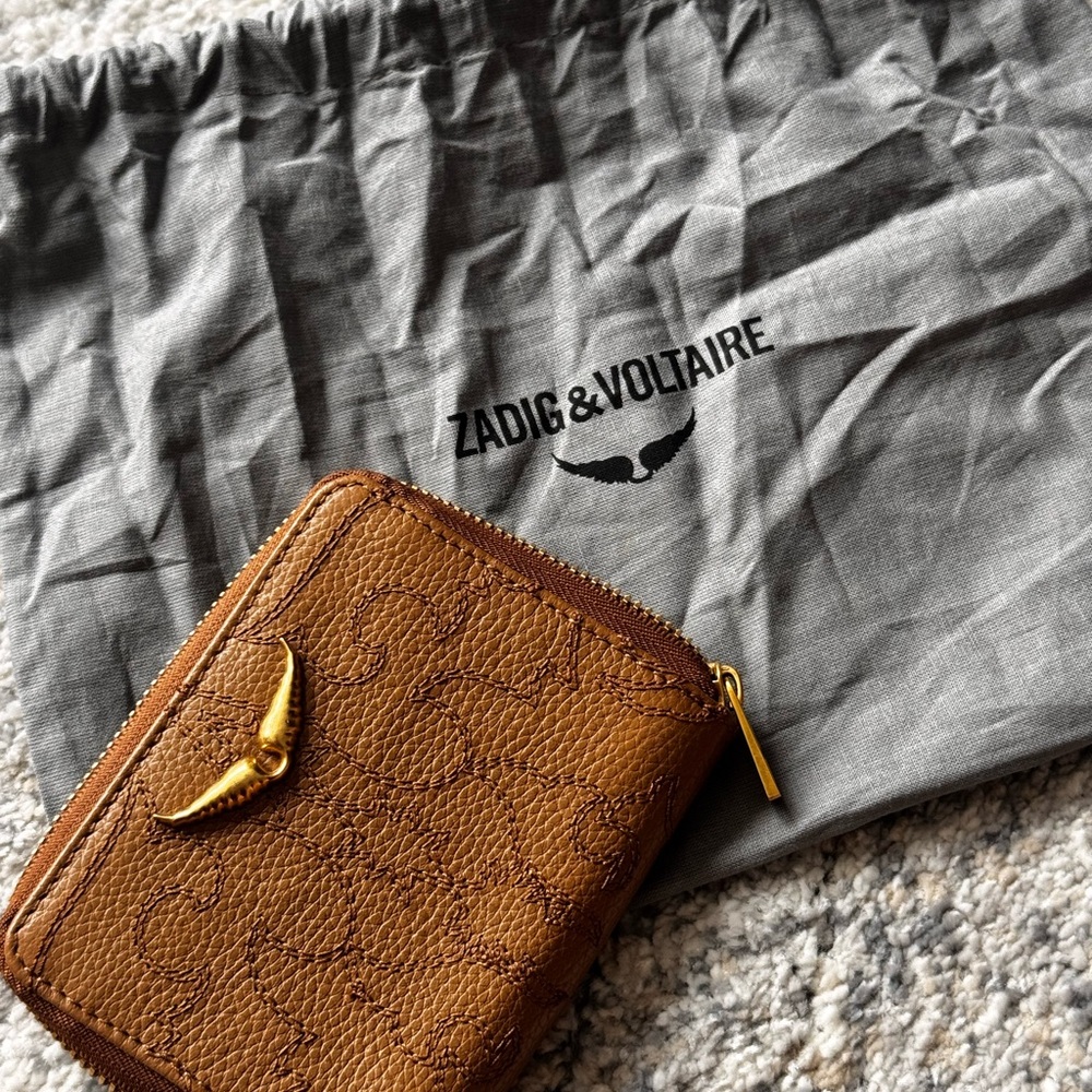 Zadig & Voltaire Cognac Western Wallet with Gold Zipper